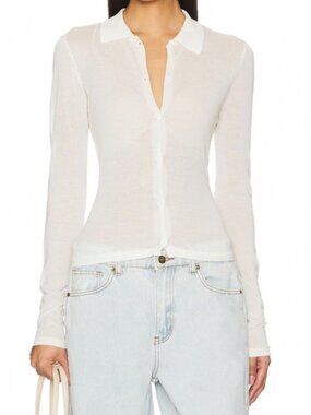 Lioness Chalet White Sheer Cardigan Sweater XS Collared Button Up Viscose Tencel